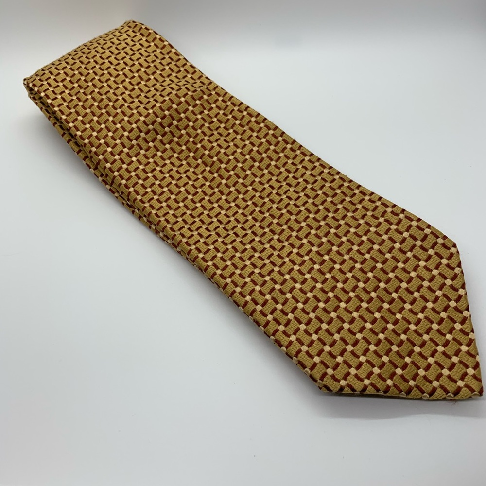 Ermenegildo Zegna Gold Colored Print Silk Tie